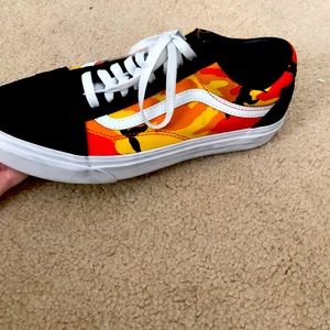 vans red orange and yellow camouflage shoes